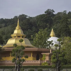 The Pavillon and White Dom Chedi at Wat Si Supharam Print, Phuket, Thailand