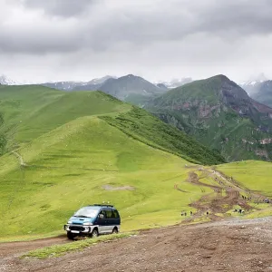 Peaks and slopes of the Caucasus Mountains in Georgia