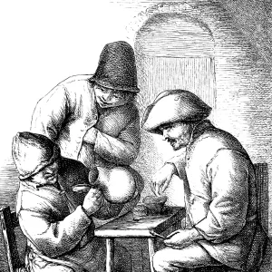 Peasants playing dice, three men at the table Peasants playing dice, three men at the table