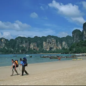 People, longtail boats, beach, Railay West People, longtail boats, beach, Railay West