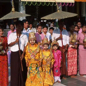 People at religious ceremony, Shwedagon Pagoda
