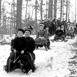 People riding sledges, historic photograph