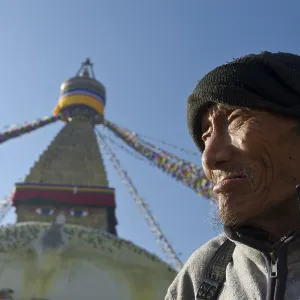 Pilgrim in front of Boudnath Stupa