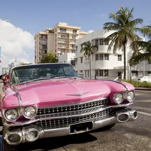 Pink Cadillac in Art Deco District, Miami Print Pink Cadillac in Art Deco District, Miami Print