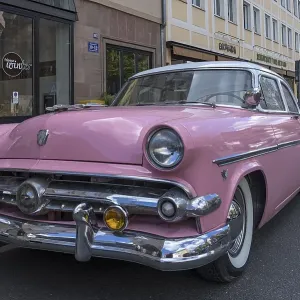 Pink Pontiac, American vintage car from the 1950s