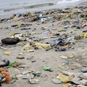 Plastic garbage on the beach, Dakar, Senegal