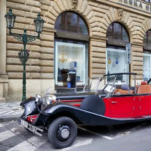 Prague Czech Republic. An historical car in Old Town