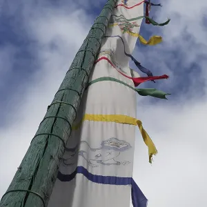 Prayer Flag in Bhutan against the sky Prayer Flag in Bhutan against the sky