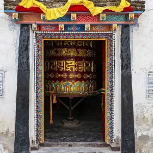 Praying wheels, in Lo-Manthang village Praying wheels, in Lo-Manthang village