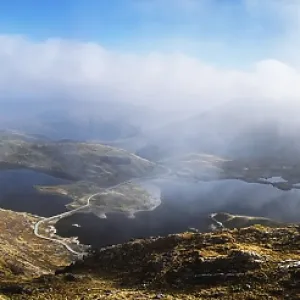 Pyg Track over Llyn Llydaw lake from a drone