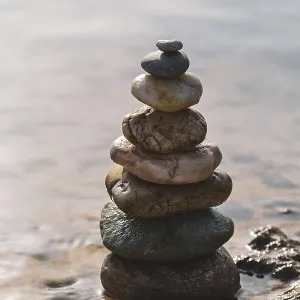 Zen Balance Print - Pyramid of Stones on the Seashore