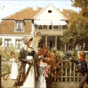 Queen Louise is endowed by the princes with a bouquet of cornflowers Queen Louise is endowed by the princes with a bouquet of cornflowers