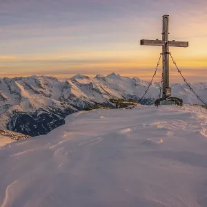 Rastkogel summit cross, 2762m, winter Rastkogel summit cross, 2762m, winter
