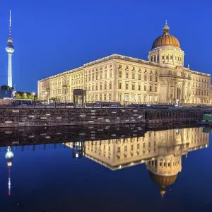 The rebuilt Berlin City Palace and the TV Tower by night
