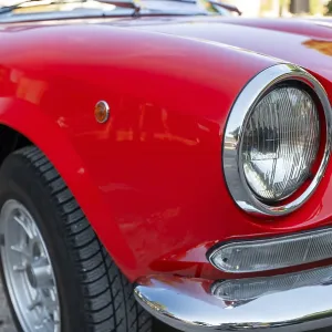 Red classic car in the park
