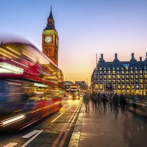 Red double decker bus in front of Big Ben