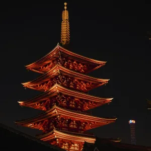 Red Pagoda in Senjo-ji Kannon Temple in Asakusa at Night - Tokyo Red Pagoda in Senjo-ji Kannon Temple in Asakusa at Night - Tokyo
