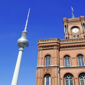 Red Town Hall and TV Tower in Berlin Red Town Hall and TV Tower in Berlin