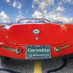 Red vintage Chevrolet Corvette Convertible 1957