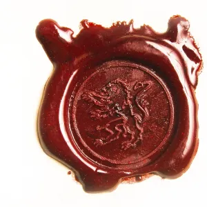 Red Wax Seal with Embossed Lion Crest Print