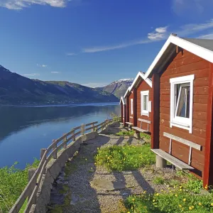 Red wooden cabins on a campsite Red wooden cabins on a campsite