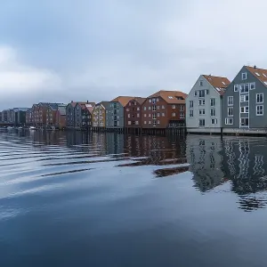 Reflection of colourful houses In Trondheim