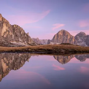Reflection of the mountains at Passo di Giau