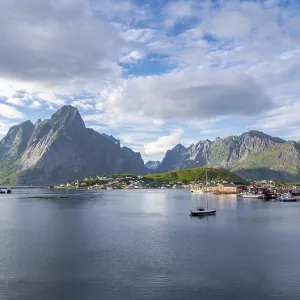 Reine, Reinefjord with mountains Reine, Reinefjord with mountains