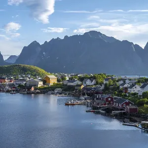 Reine, Reinefjord with mountains Reine, Reinefjord with mountains