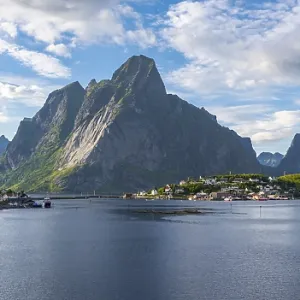 Reine, Reinefjord with mountains Reine, Reinefjord with mountains