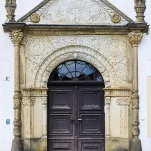 Renaissance portal with motifs from Freiberg mining at Lisskirchner-Haus