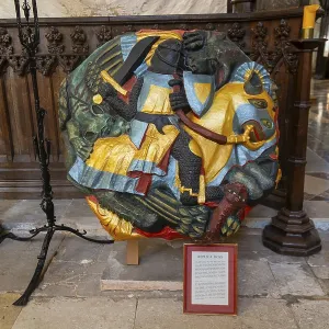 Replica roof boss inside Exeter cathedral church Replica roof boss inside Exeter cathedral church