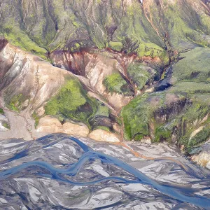 Rhyolite mountains and river course in Landmannalaugar