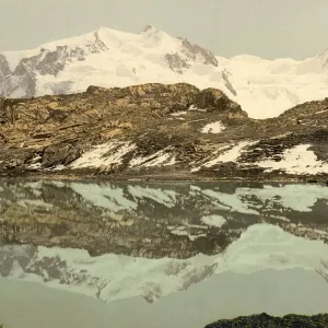Riffelsee, mountain lake above Zermatt and Monte Rosa