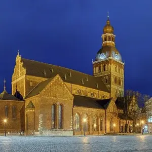 Riga Cathedral at night with full moon