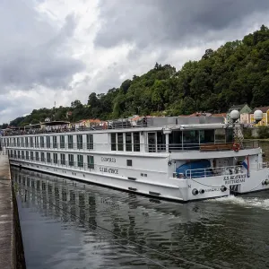 Danube River Cruise Ship at Passau Quay Print