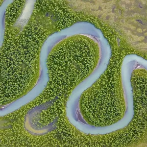 River landscape from the air, close-up