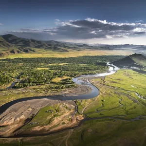 River Tuul, river meander in summer