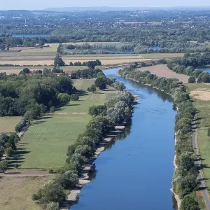 The river weser in germany seen from the top of a mountain The river weser in germany seen from the top of a mountain