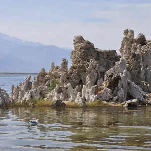Rocks, limestone formations, in a calm lake