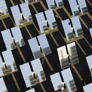 Rows of solar panels, so-called heliostats