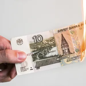 Ruble, burn, fire, russian banknote Ruble, burn, fire, russian banknote