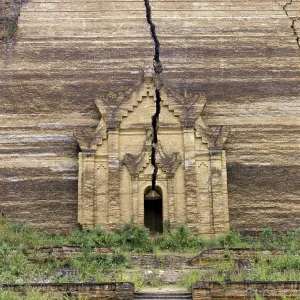 Ruins of the unfinished Mingun Pagoda with a large crack