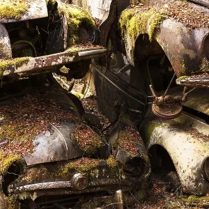 Rusty old vintage cars, scrap yard Rusty old vintage cars, scrap yard