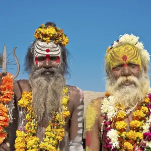 Two sadhus, holy men with a typical face painting