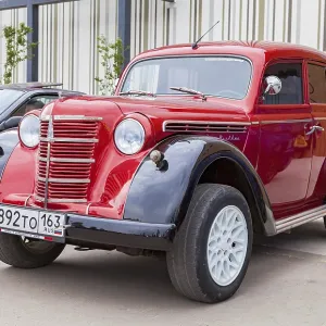 SAMARA, RUSSIA - SEPTEMBER 5, 2015: Vintage soviet automobile Moskvich-401 in the historical center of Samara SAMARA, RUSSIA - SEPTEMBER 5, 2015: Vintage soviet automobile Moskvich-401 in the historical center of Samara