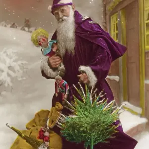 Santa with presents, doll, wooden horse Santa with presents, doll, wooden horse