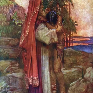Scene from the biblical story, the famous biblical parable of the prodigal son