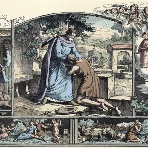 Scene from the biblical story, the famous biblical parable of the prodigal son