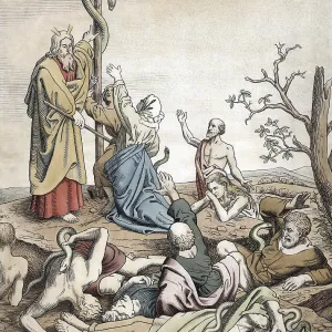 Scene from the biblical story, The Healing Copper Snake